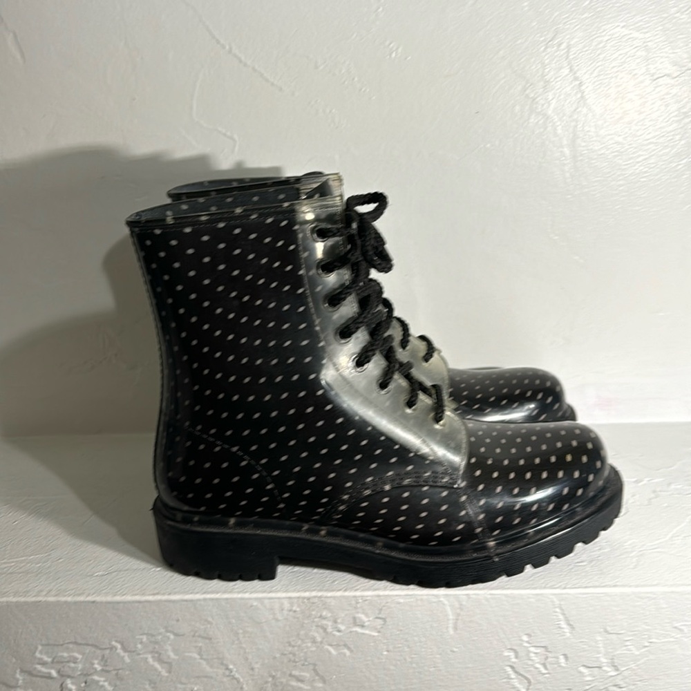 Dirty Laundry Black w/ White Polka-Dots Rain Boots Size 10 - Picture 3 of 9